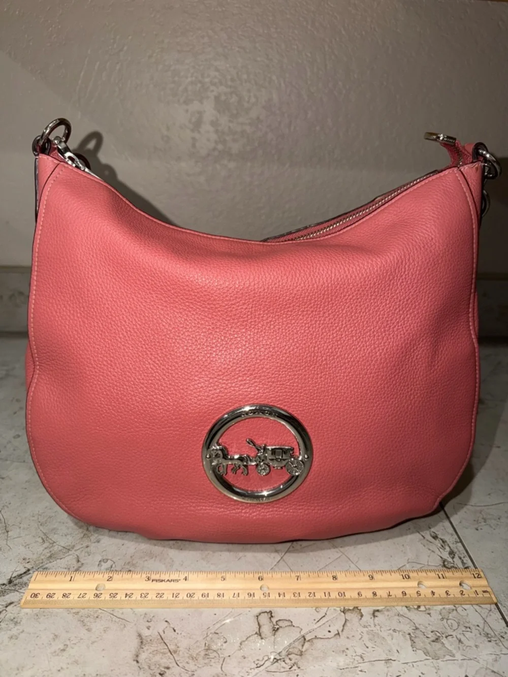 Coach Coral Pink Pebbled Leather Hobo Bag